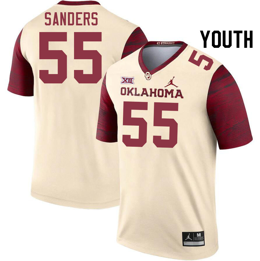 Youth #55 Ashton Sanders Oklahoma Sooners College Football Jerseys Stitched-Cream - Click Image to Close